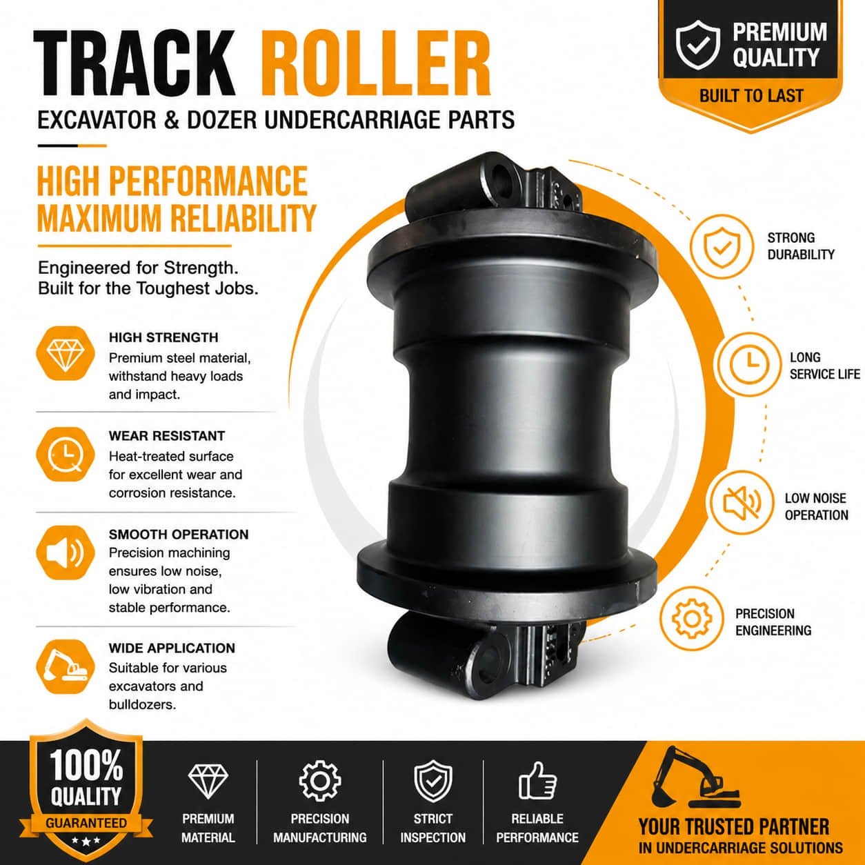 Heavy Duty Excavator & Bulldozer Undercarriage Parts | PC200 Track Rollers / Bottom Rollers